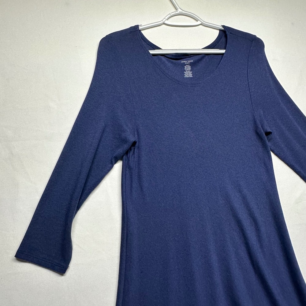 Joan Vass Studio Navy Blue Asymmetrical Hem Tunic Top 3/4 Sleeve M *SEE PICS*